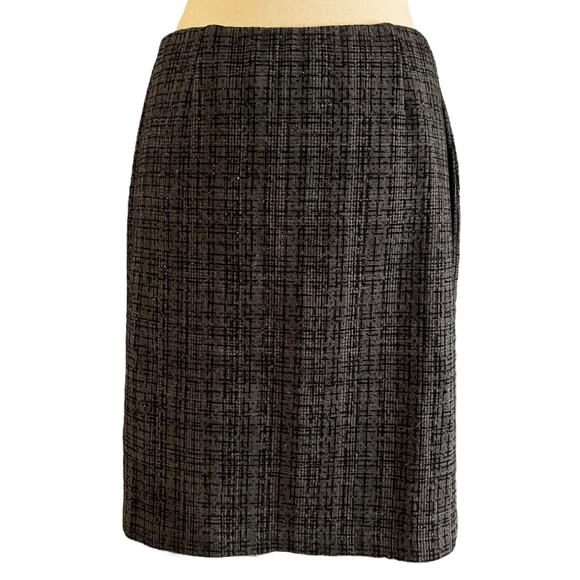 EXPRESS Gray Tweed Skirt Velvet Details Metallic Thread Elastic Waist Medium EUC - Picture 2 of 6